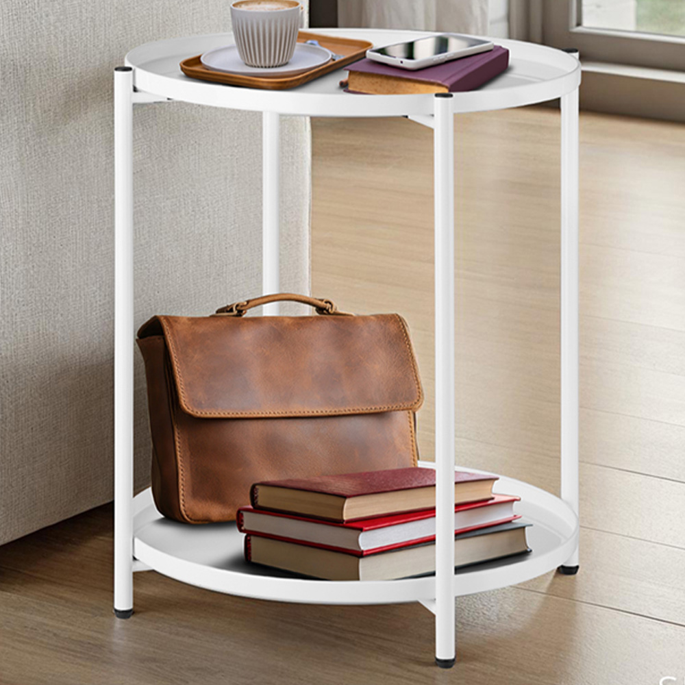 tectake Oxford 2 Shelf White Round Bedside Table Image 1