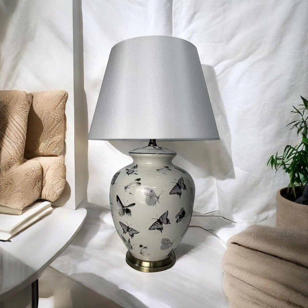 Acacia Home Butterfly Pattern Ceramic Table Lamp with Shade 51cm Image 2