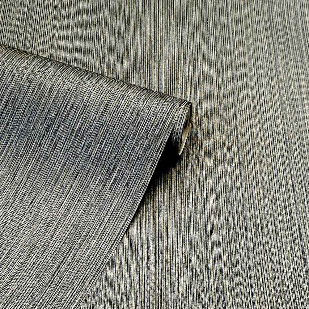 Arthouse Japandi Grasscloth Charcoal Grey and Gold Wallpaper Image 2