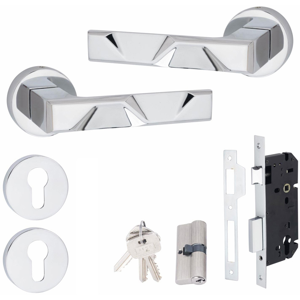Golden Grace Polished Chrome Modern Nova Euro Lock Door Handle Set 70mm Image 1