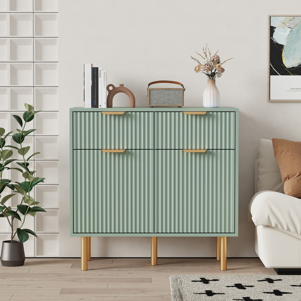FurnitureHMD 2 Door 2 Drawer Green Wave Pattern Sideboard Image 3