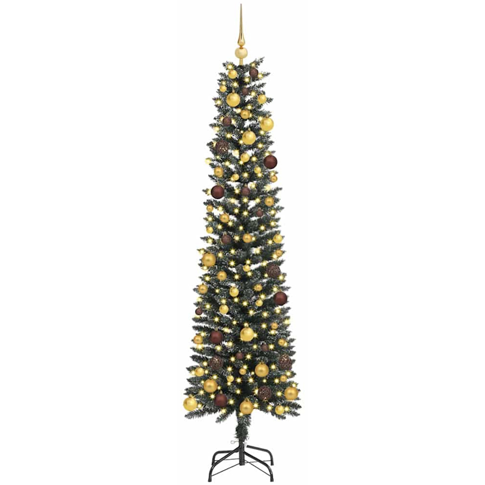 vidaXL Pre-Lit Gold Baubles Green Artificial Christmas Tree 7ft Image 1