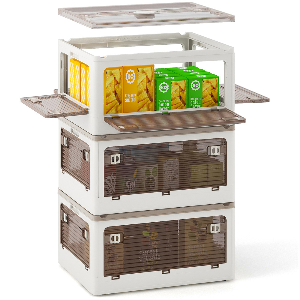 Costway 90L White Stackable Collapsible Plastic Storage Bin with Lid Set of 3 Image 2