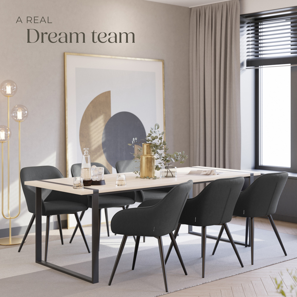 tectake Marilyn Set of 4 Anthracite Black Corduroy Padded Dining Chair Image 3