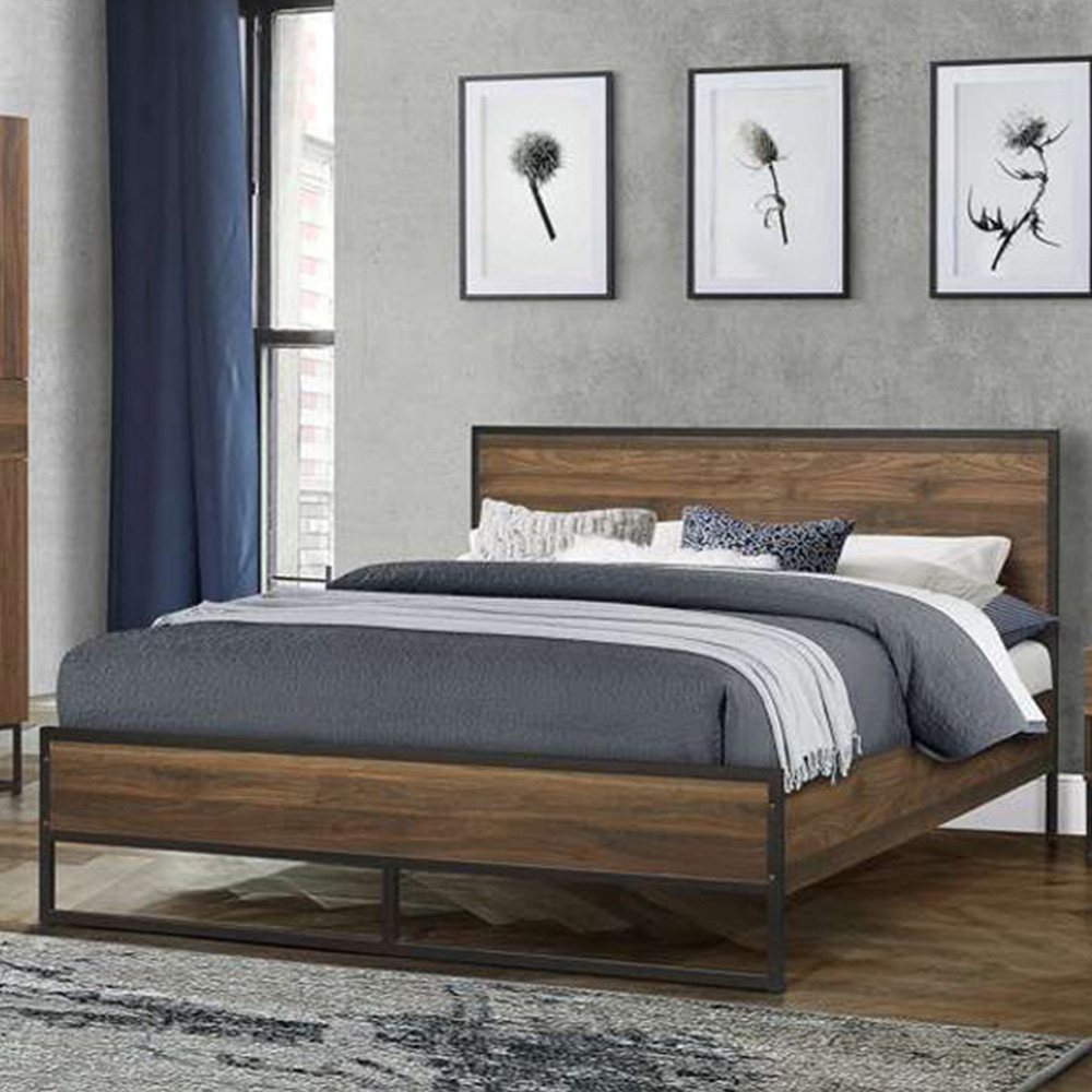 Houston Small Double Walnut Wood Effect Bed Image 1