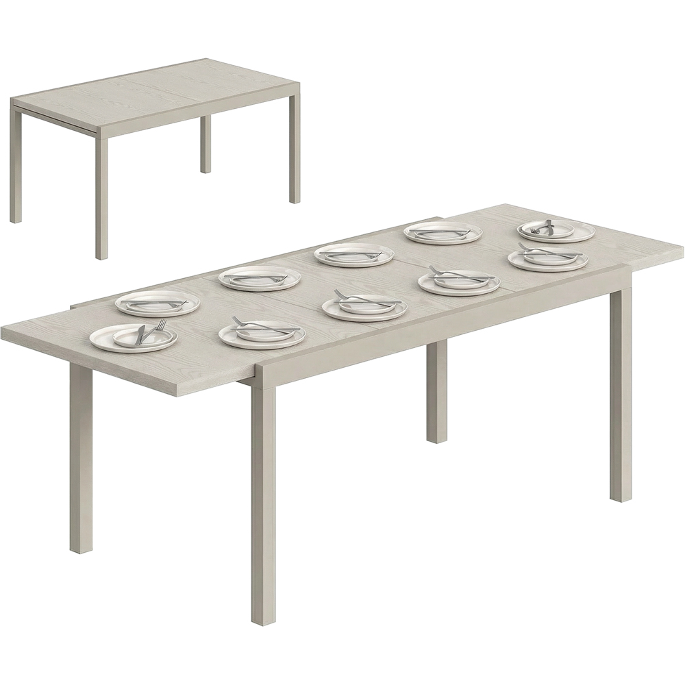 Outsunny 10 Seater 154-214cm Aluminium Extendable Garden Dining Table Light Grey Wood Effect Image 2