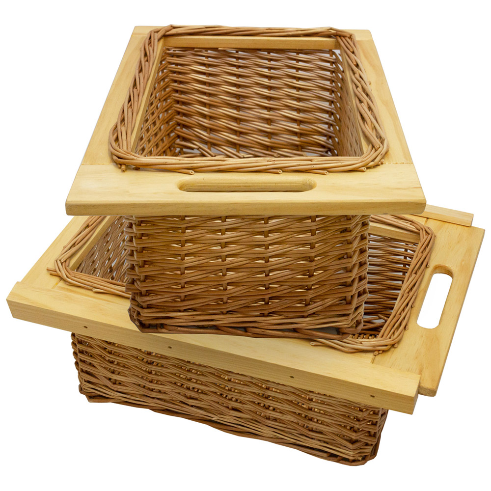 Kukoo Brown Beech and Rattan Wicker Kitchen Basket 2 pack Image 1