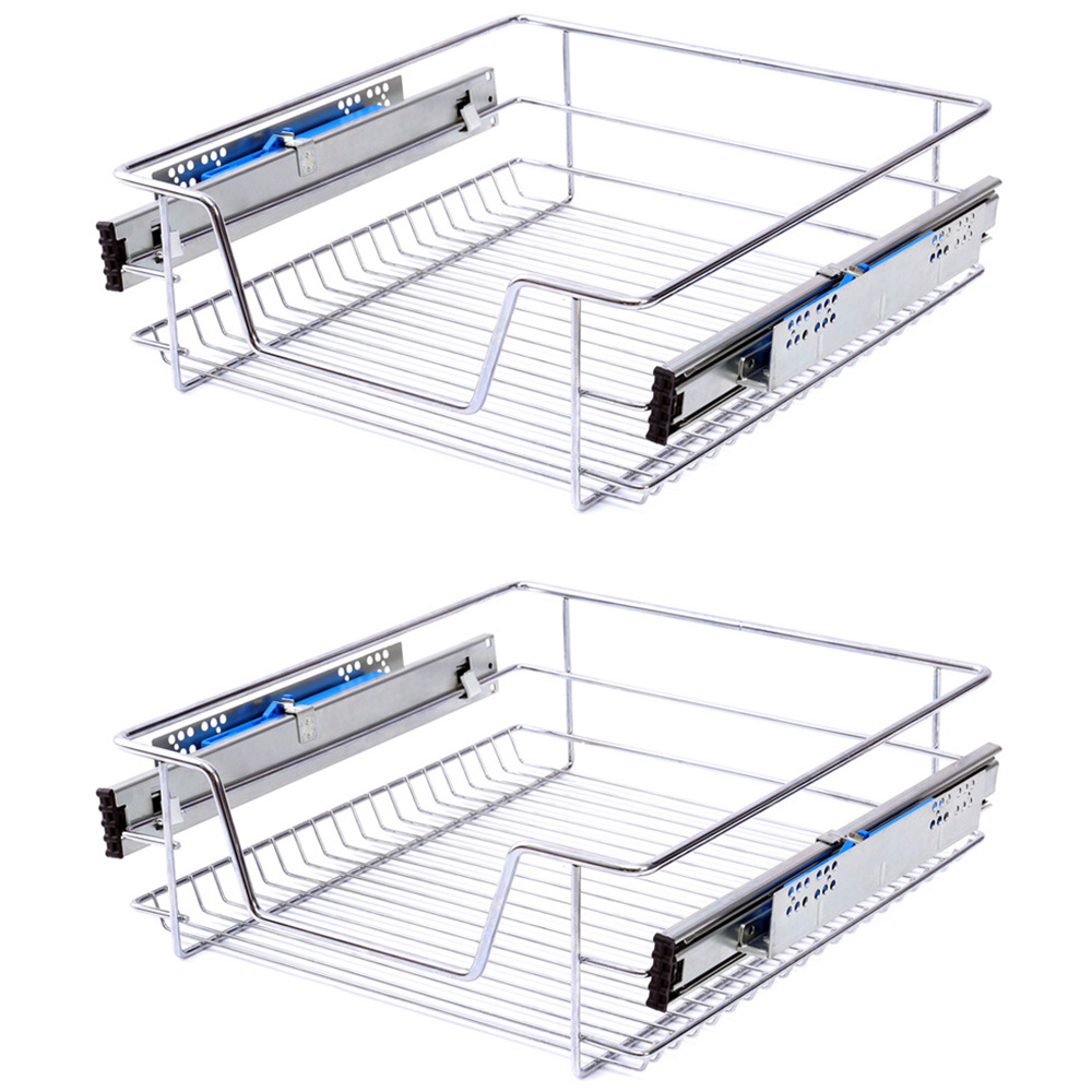 Living and Home Metal Sliding Kitchen Cabinet Pull Out Basket Image 3