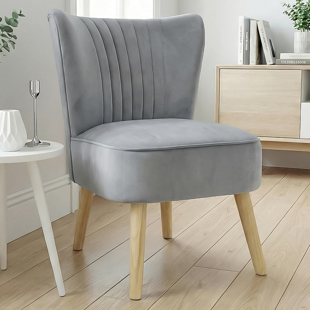Alivio Grey Velvet Upholstered Modern Accent Chair Image 1