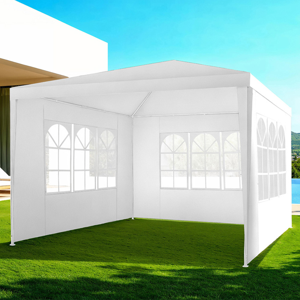 tectake Barinas 3 x 3m White Water Resistant Gazebo with 3 Side Panels Image 1
