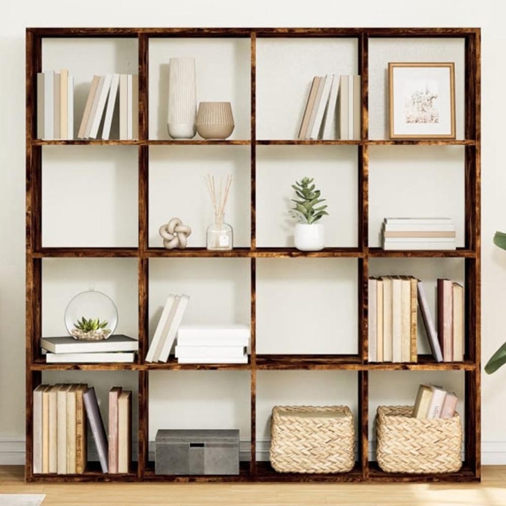 vidaXL 16 Shelf Smoked Oak Bookcase Image 1
