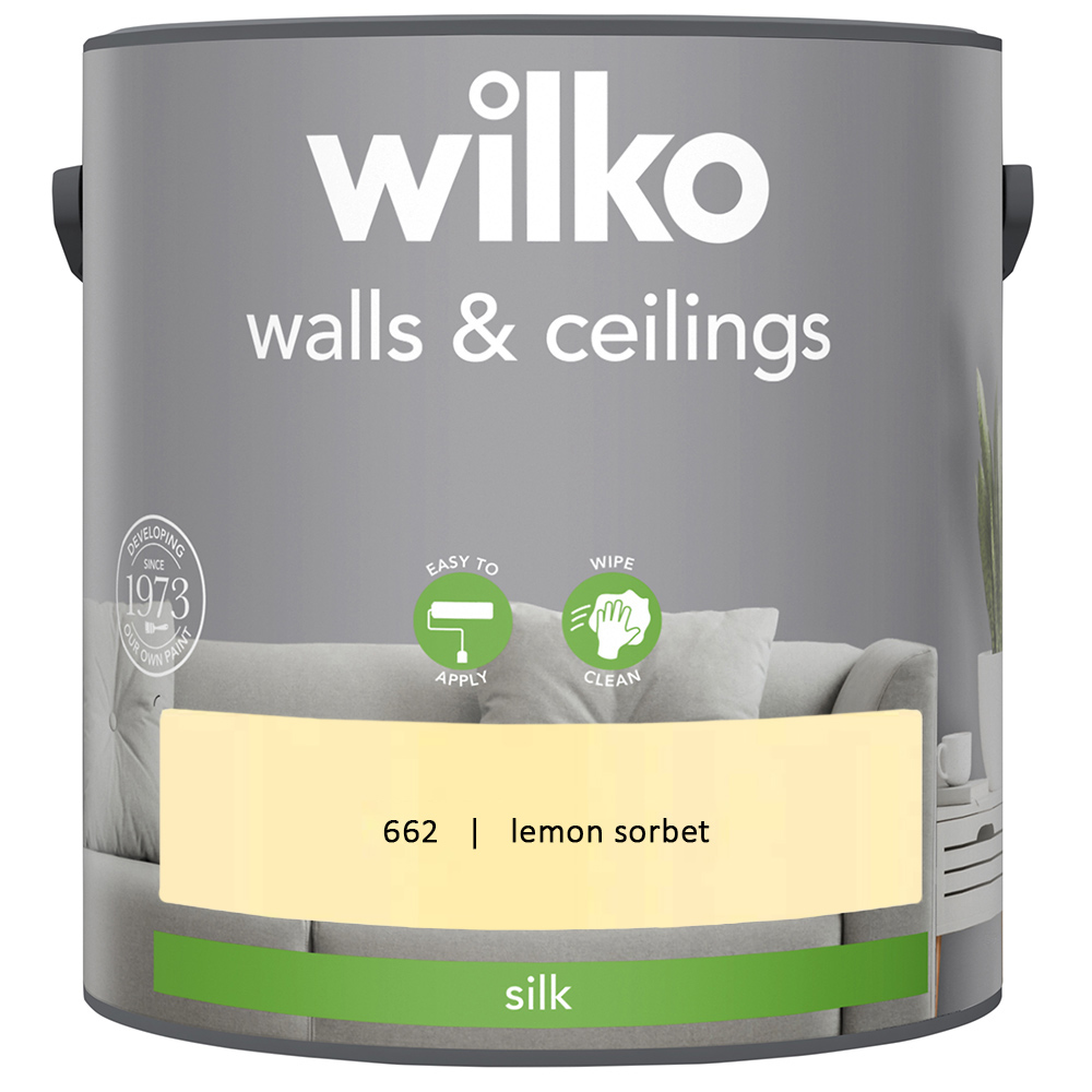 Wilko Walls & Ceilings Lemon Sorbet Silk Emulsion Paint 2.5L Image 2