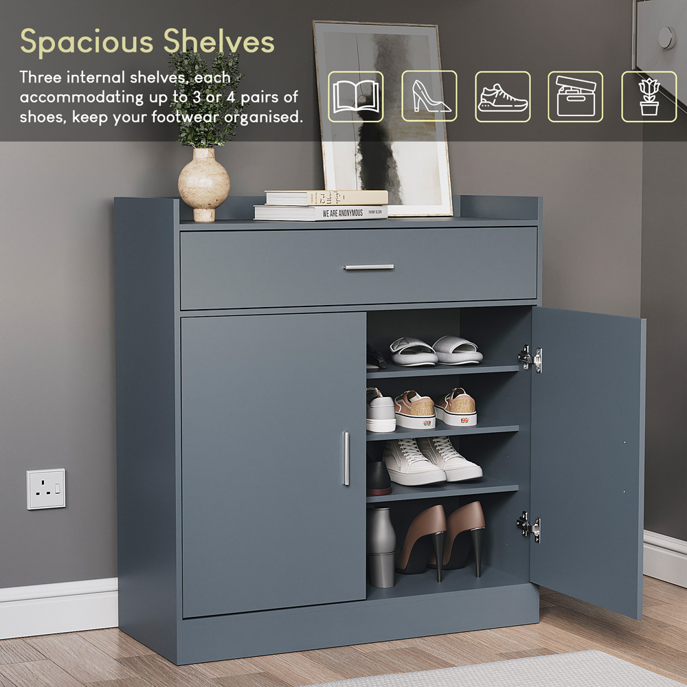 VIDA DESIGNS Dalby 2 Door Single Drawer Grey Shoe Cabinet Image 5