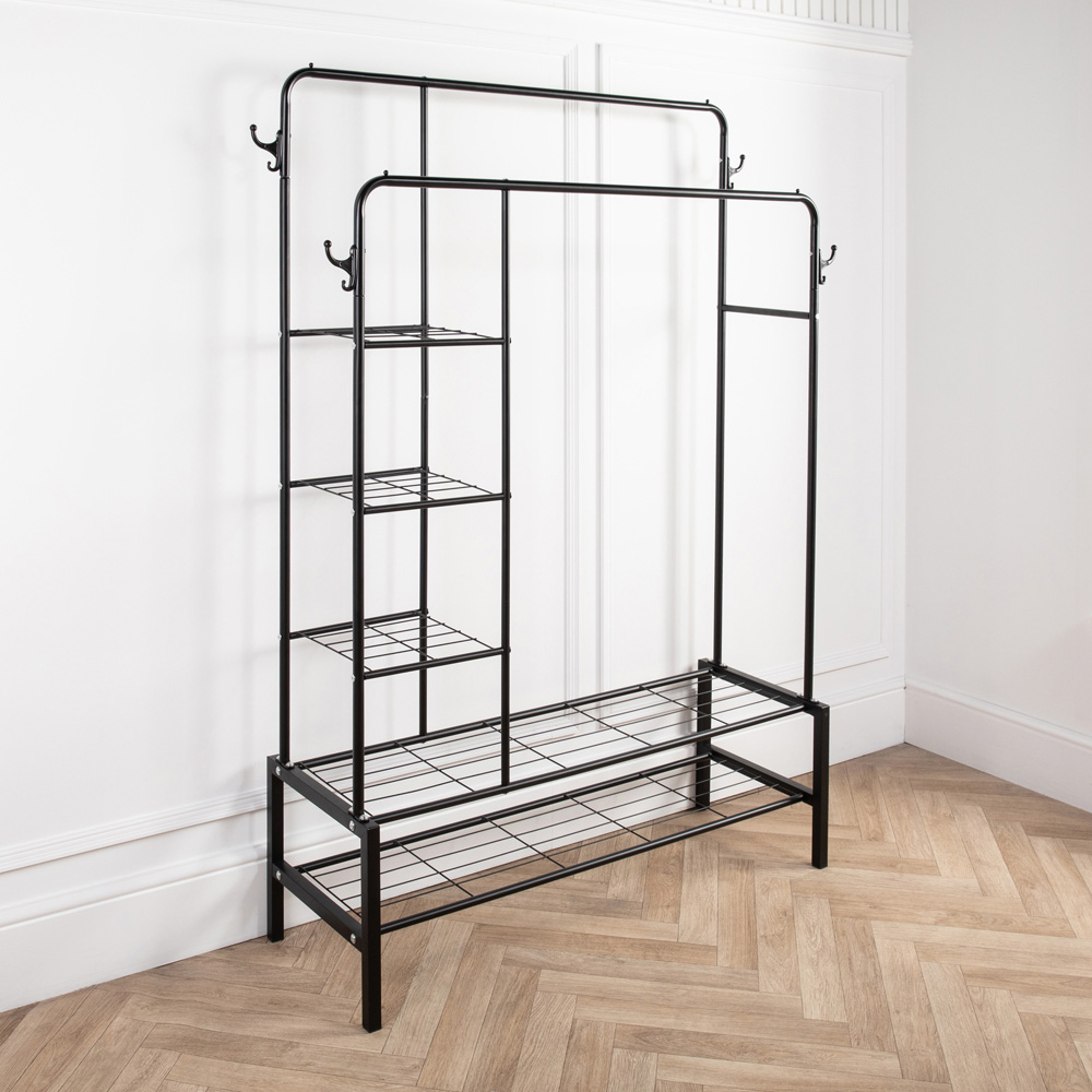 Home Treats 5 Tier Shoe and Clothes Rack with Rails and Hooks Image 2