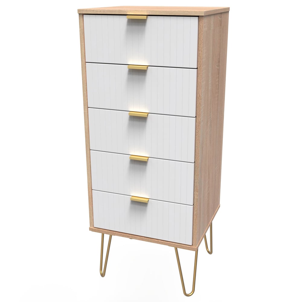 Crowndale 5 Drawer White Matt and Bardolino Oak Chest of Drawers Ready Assembled Image 2