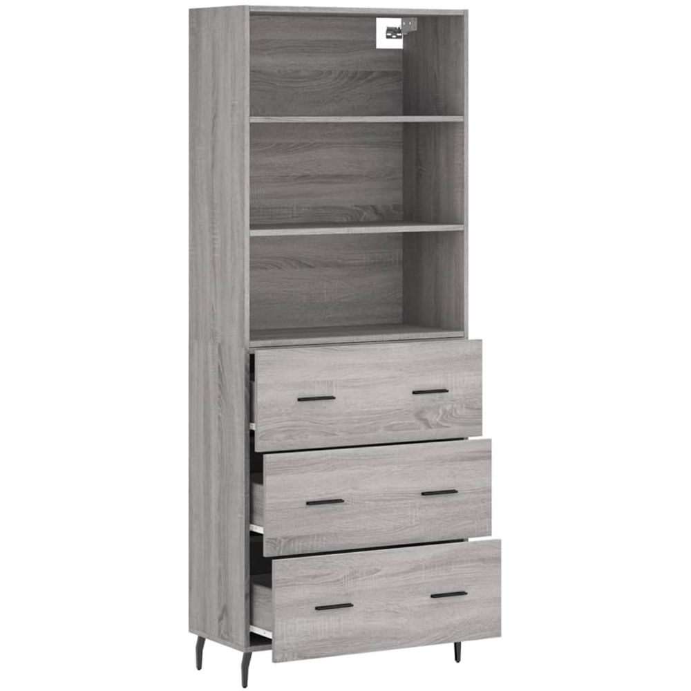 vidaXL 3 Drawer 3 Shelf Grey Sonoma Highboard Image 4