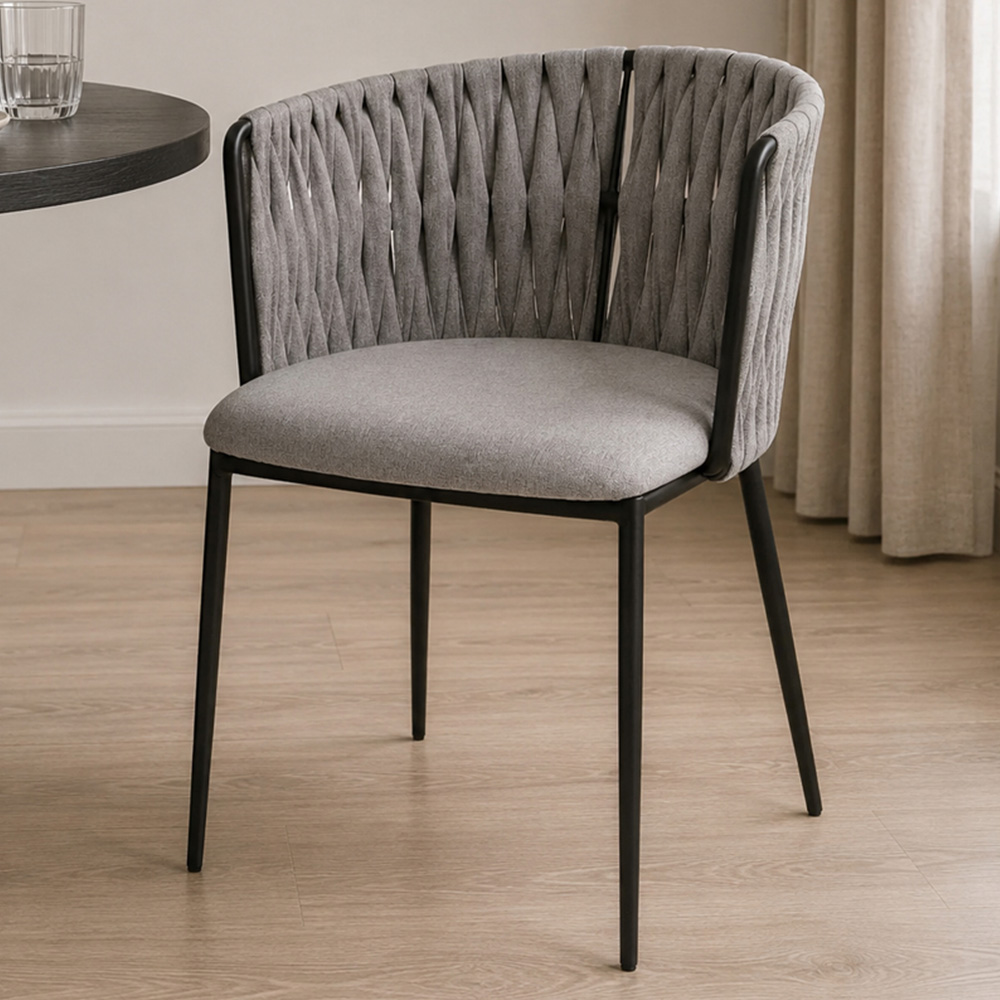 Premier Housewares Gilden Grey Fabric Woven Back Dining Chair Image 1