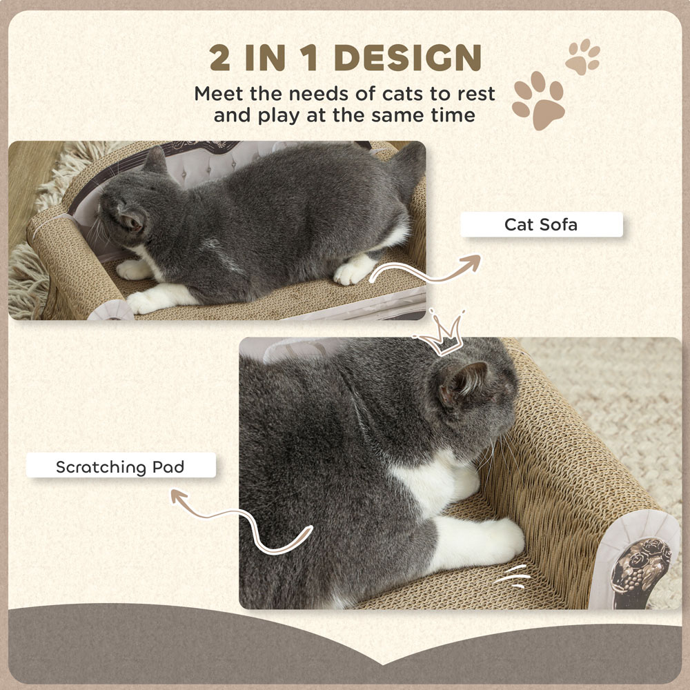 PawHut 2-in-1 Brown Cat Scratching Cardboard Lounge Image 8