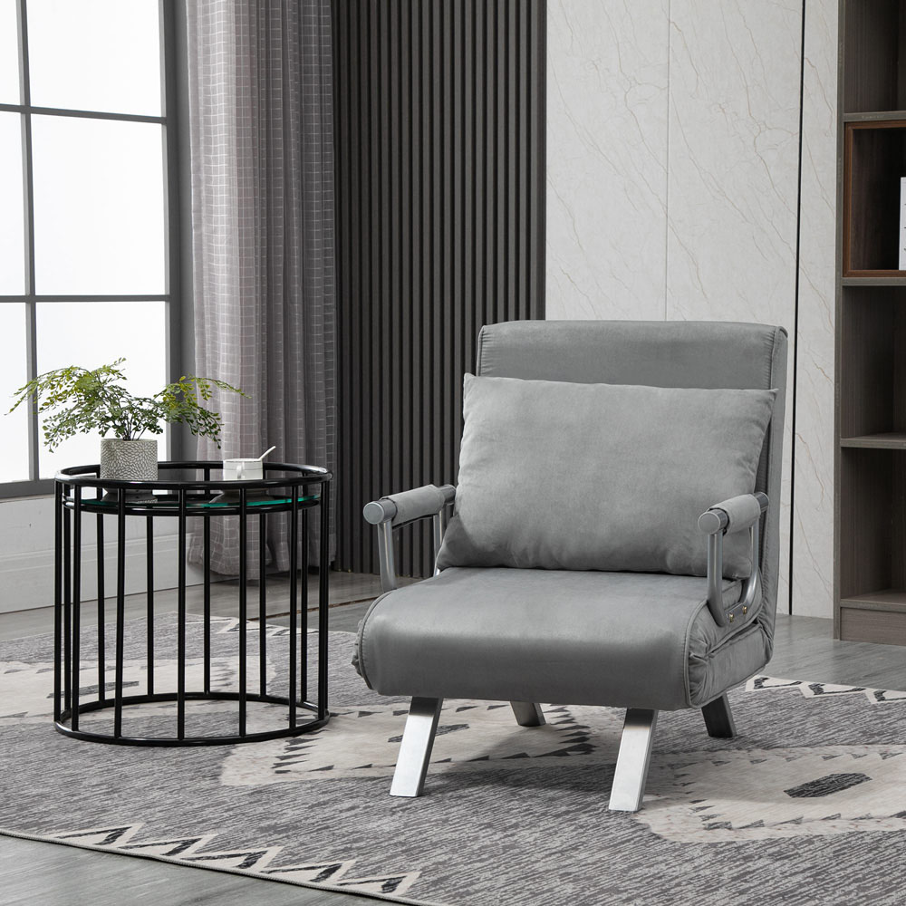 Portland Single Seater Light Grey Foldable Sofa Bed Image 4