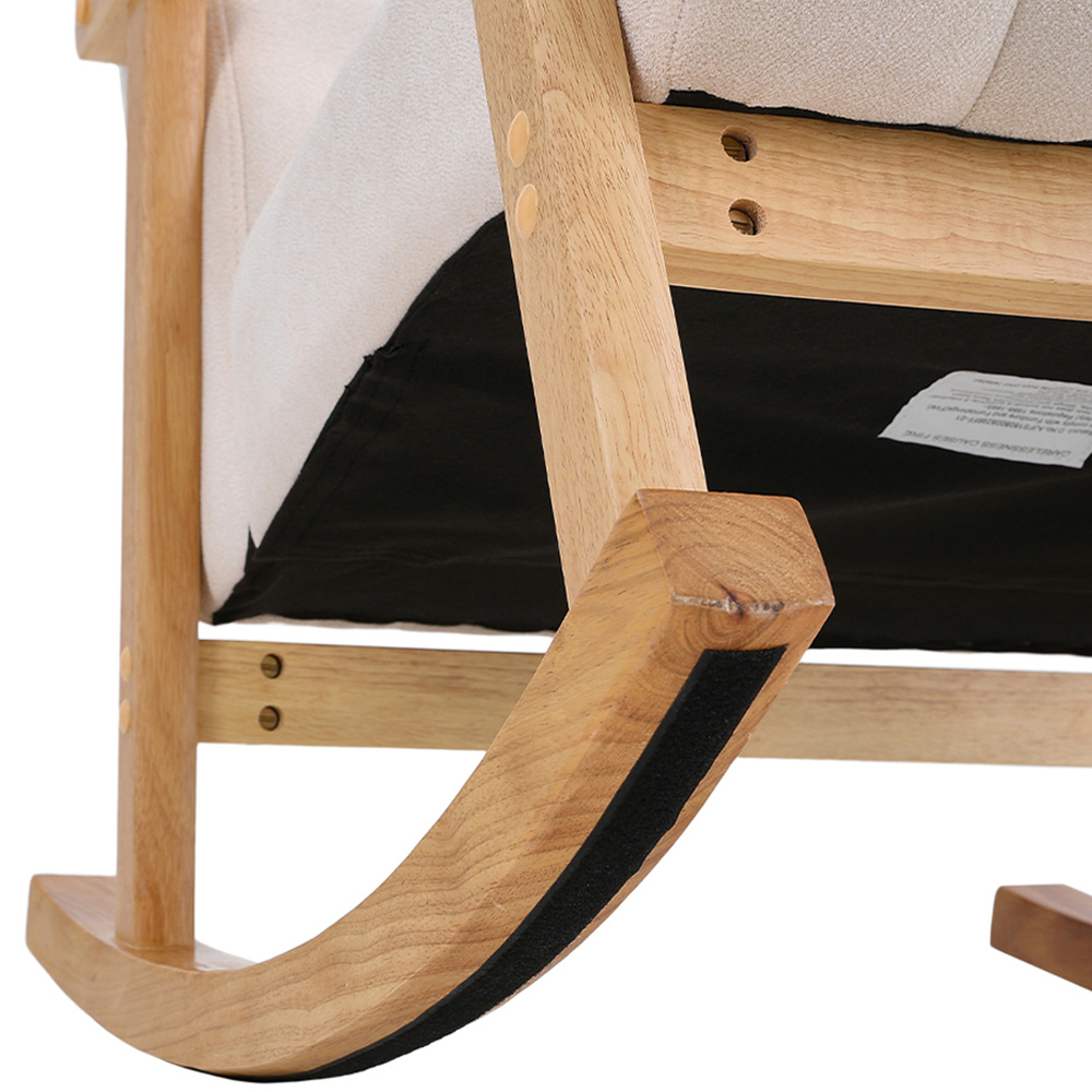 Living and Home Beige Velvet Upholstered Tufted Rocking Chair Image 6