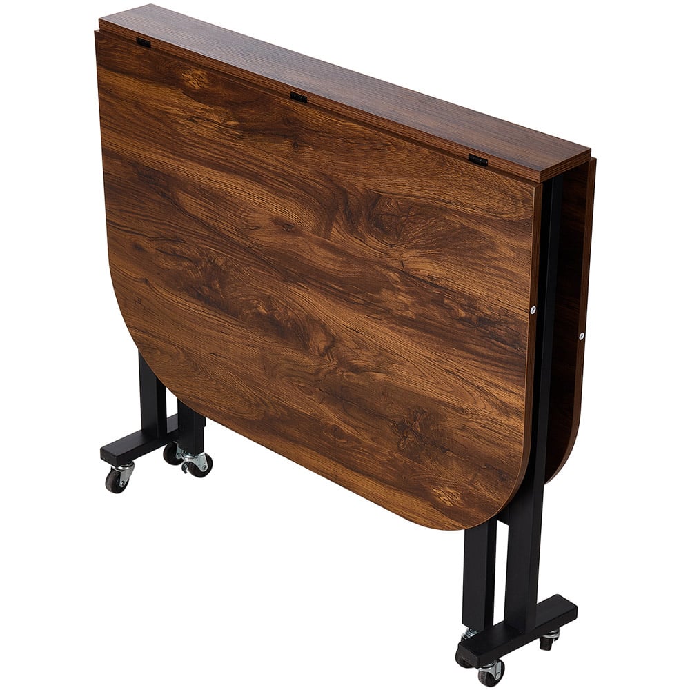 Living and Home 4 Seater Dark Brown Folding Drop Leaf Table with Wheel Image 4