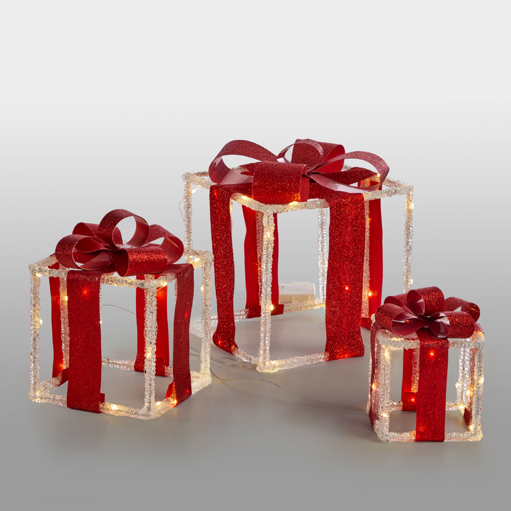The Christmas Workshop 90 Warm White LED Acrylic Red Gift Box Decoration Set of 3 Image 2