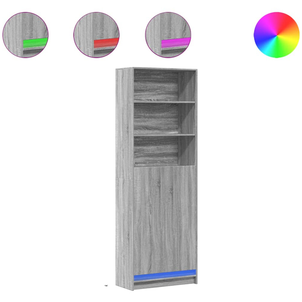 vidaXL 2 Door 3 Shelf Grey Sonoma LED Highboard Image 3