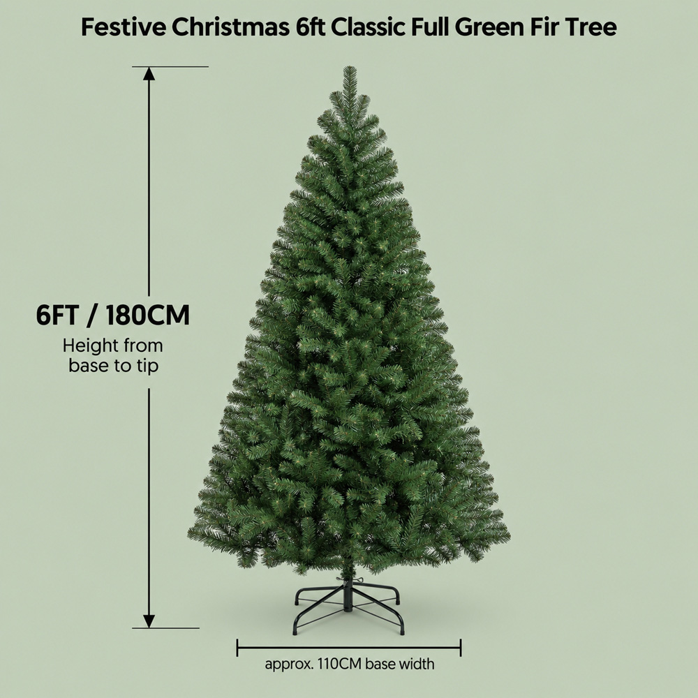 Festive Christmas Green Classic Full Fir Artificial Christmas Tree with Stand 6ft Image 5
