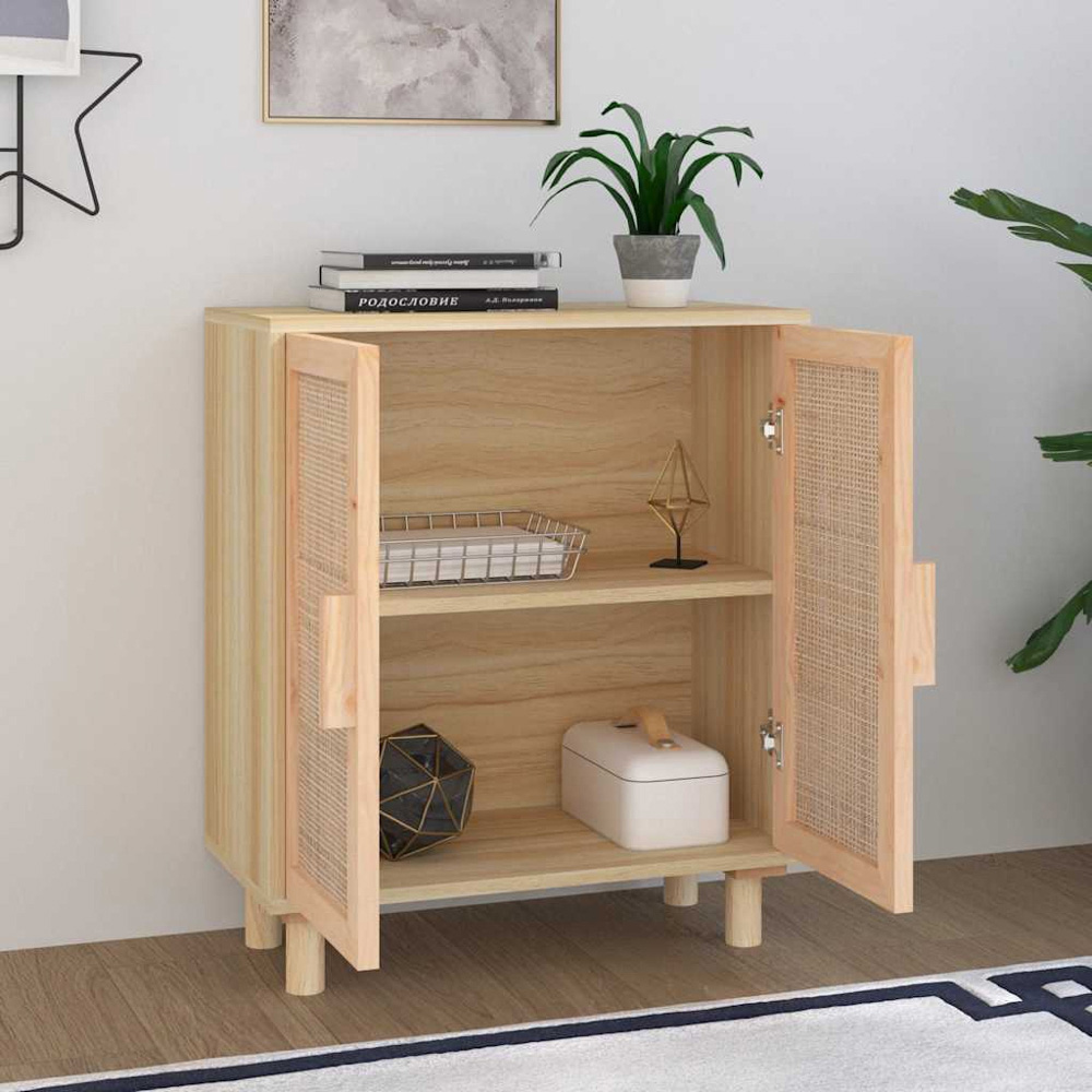vidaXL 2 Rattan Door Natural Pine Wood Sideboard Image 3