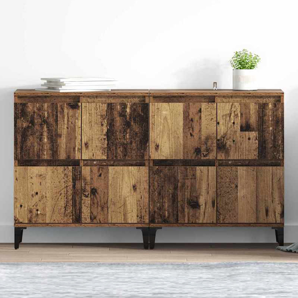 vidaXL 4 Door Old Wood Sideboard with Metal Legs Set of 2 Image 1
