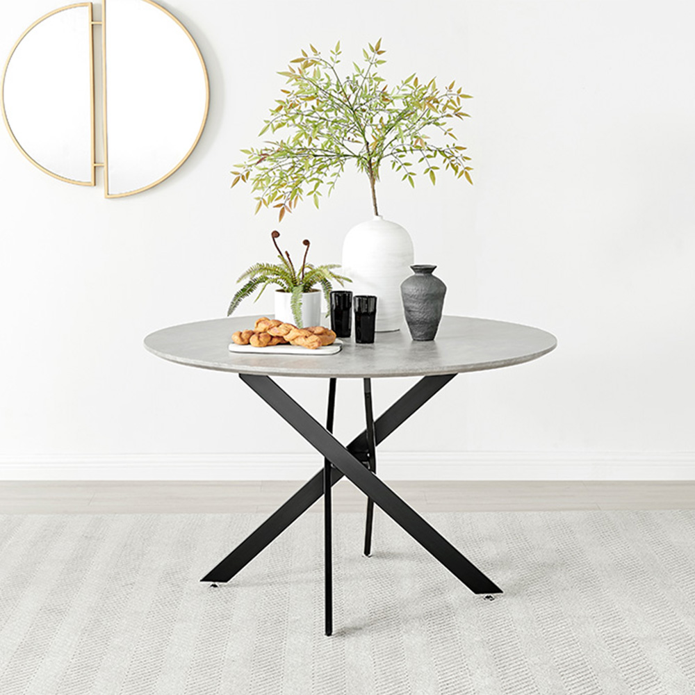 Furniturebox Arona 6 Seater Round Dining Table Concrete and Black Image 8