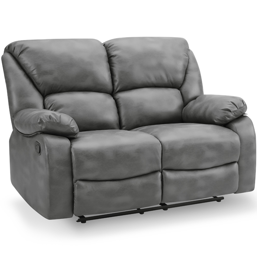 Home Detail Enoch 2 Seater Grey Faux Leather Manual Recliner Sofa | Wilko