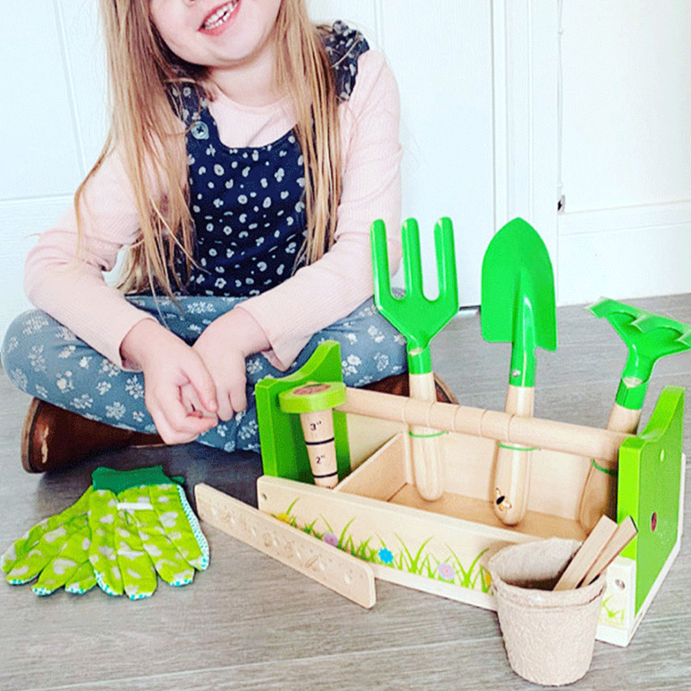 Bigjigs Toys Gardening Caddy and Tools Green Image 2