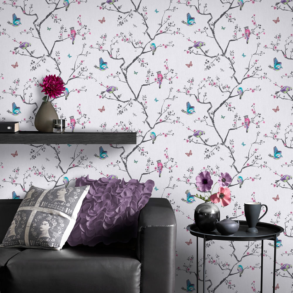 Fresco Wallpaper Mai Grey Wilko