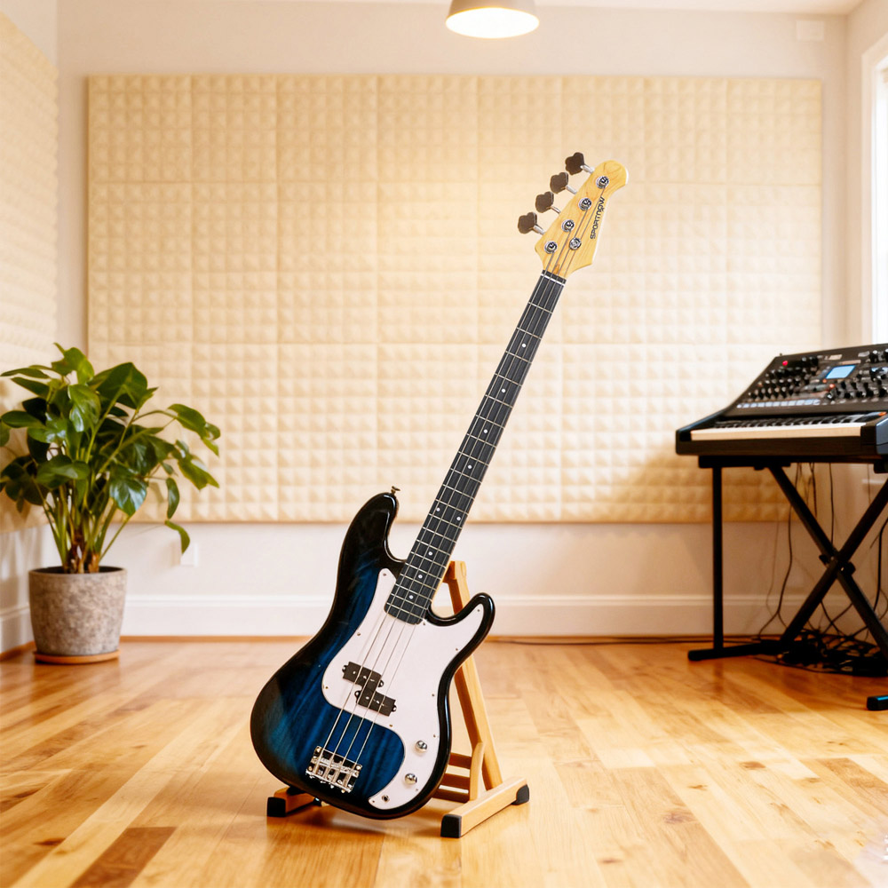 SPORTNOW Blue 4 String Beginner Full Size Electric Bass Guitar Set Image 3