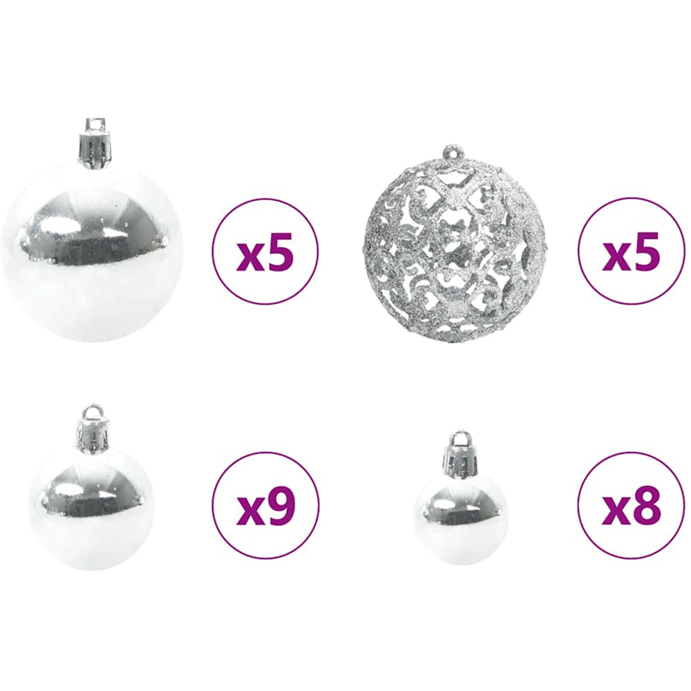 vidaXL Pre-Lit Silver Baubles White Artificial Christmas Tree 5ft Image 8