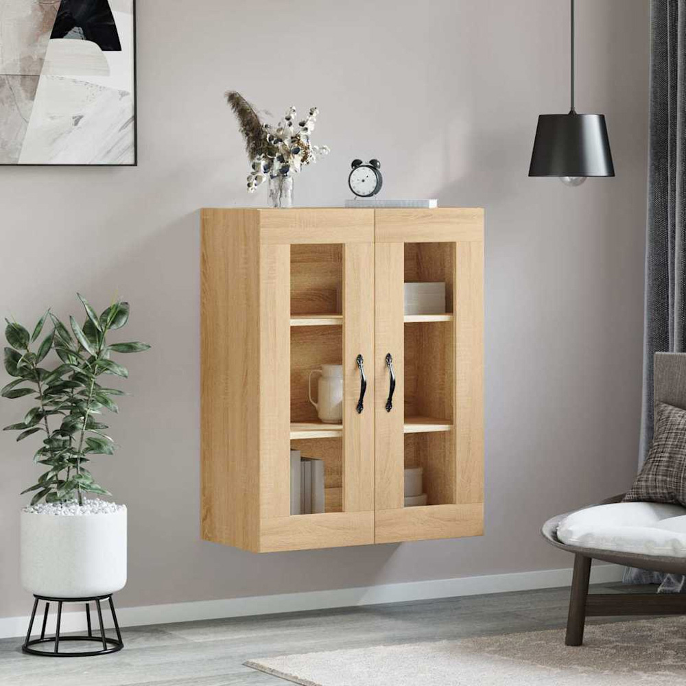 vidaXL 2 Glass Door Sonoma Oak Wall Mounted Cabinet Image 3