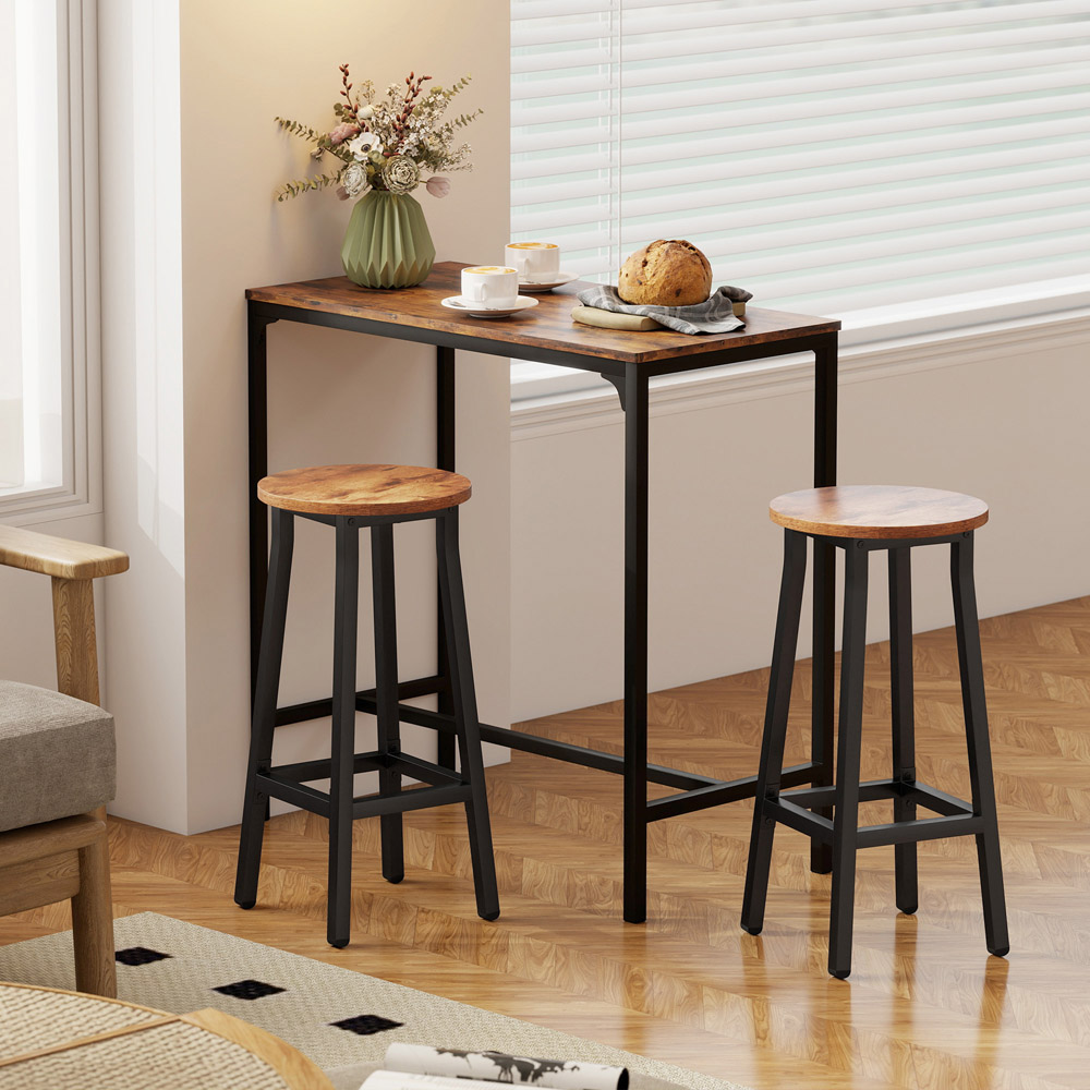 Portland Set of 2 Rustic Brown Breakfast Bar Stool with Footrest Image 3