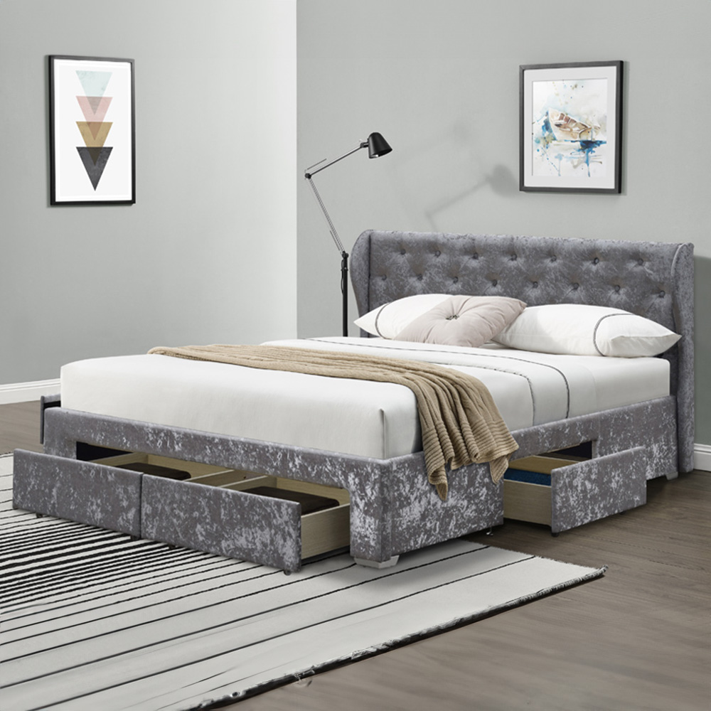 Brooklyn Silver Crushed Velvet 3 Piece Bedroom Furniture Set Image 2
