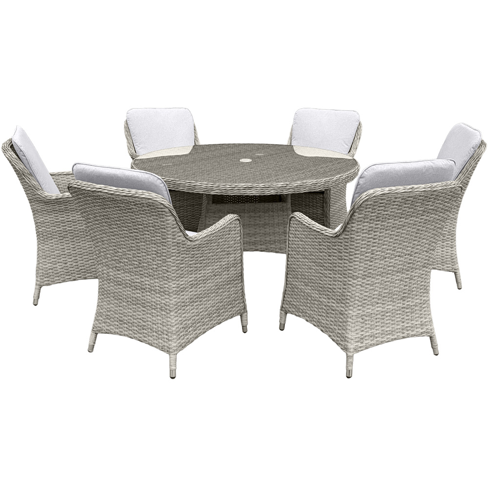 Oseasons Hampton 6 Seater Dove Grey Rattan Bistro Set with Light Grey Cushions Image 2