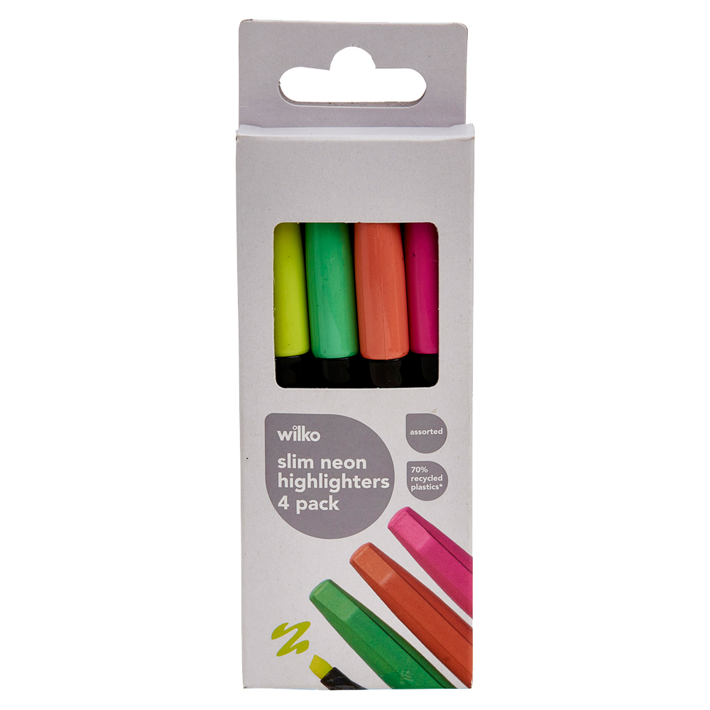 Wilko Slim Neon Highlighters 4 Pack Wilko