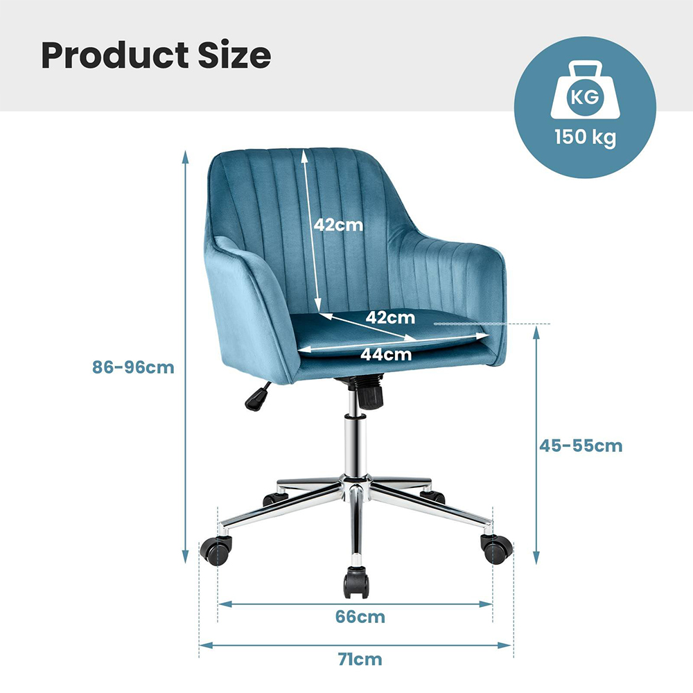 Costway Blue Velvet Adjustable Office Chair Image 9