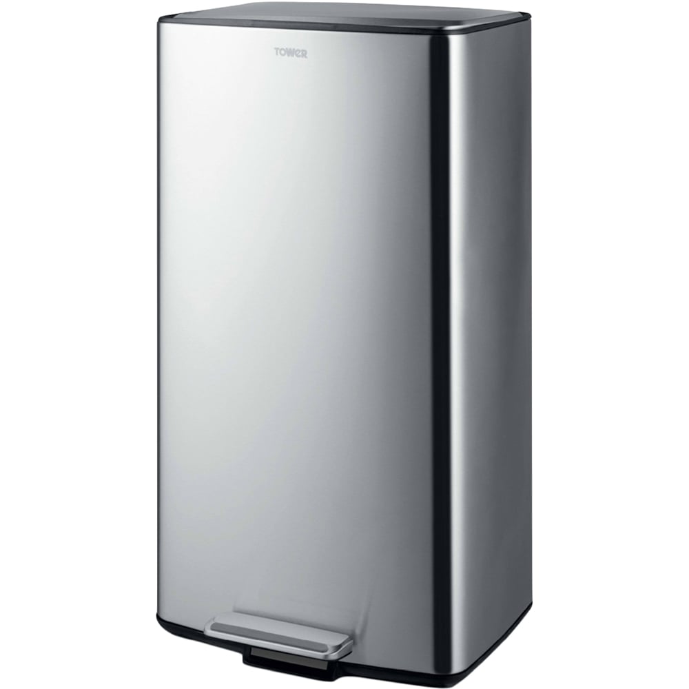 Tower Rectangular Silver Pedal Bin 40L Image 1