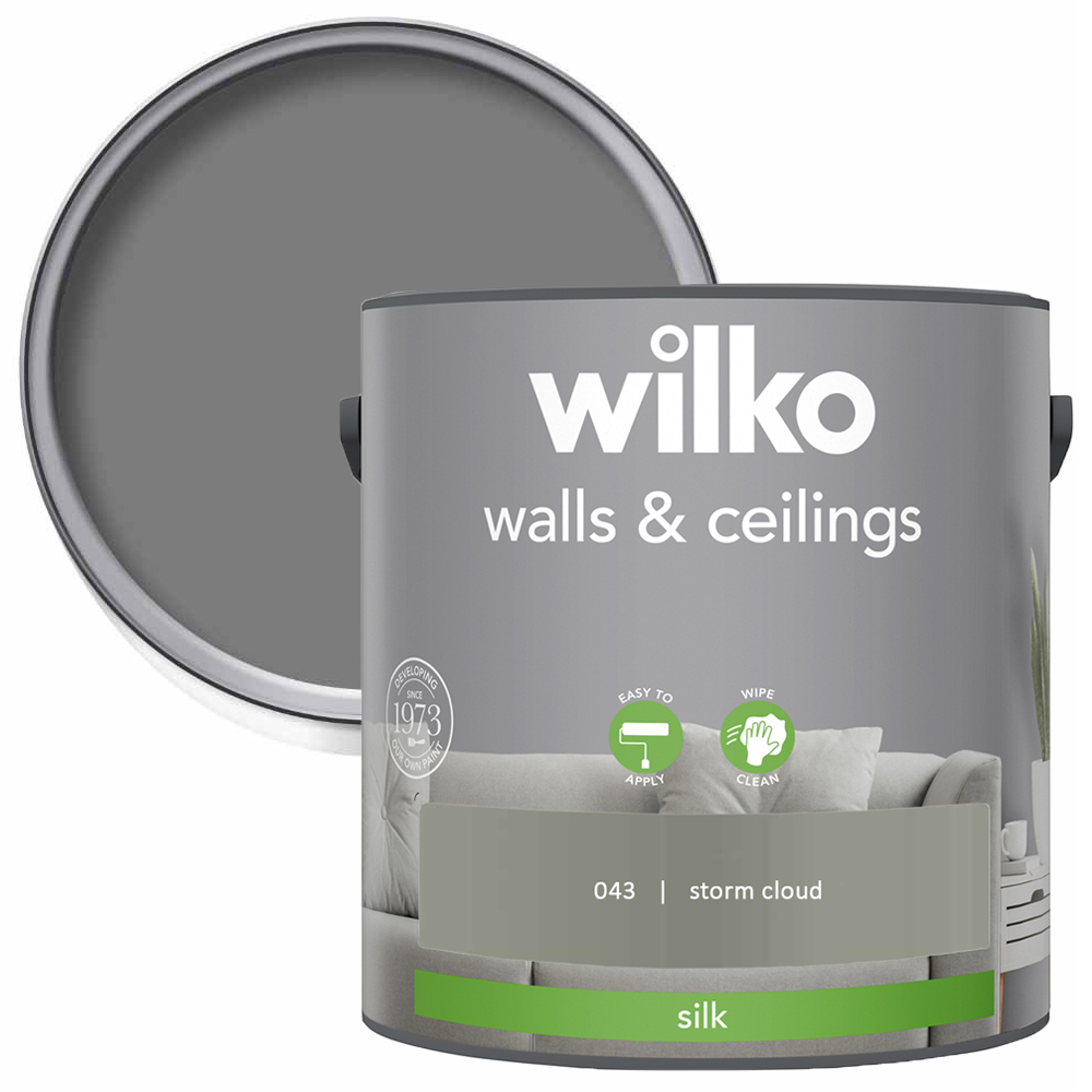 Wilko Walls & Ceilings Storm Cloud Silk Emulsion Paint 2.5L Image 1