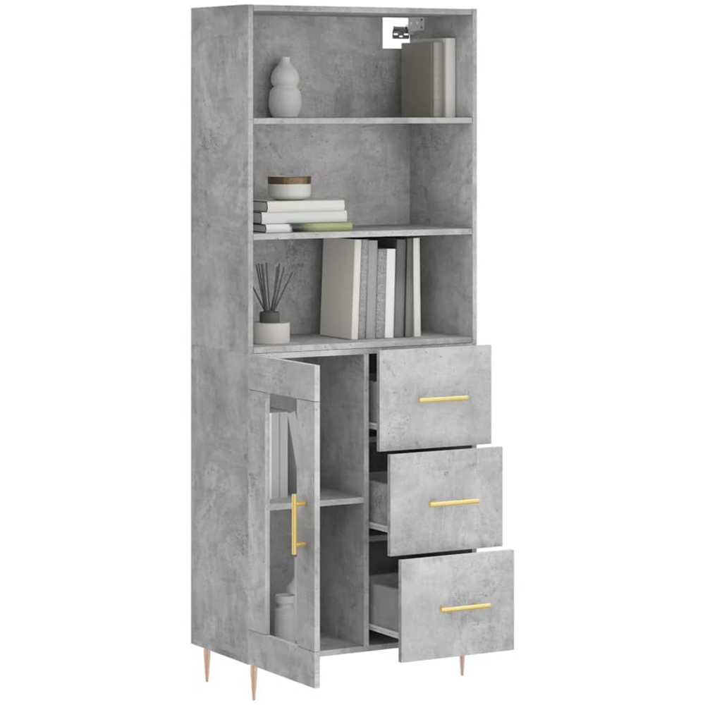 vidaXL Single Glass Door 3 Drawer 3 Shelf Concrete Grey Highboard Image 3