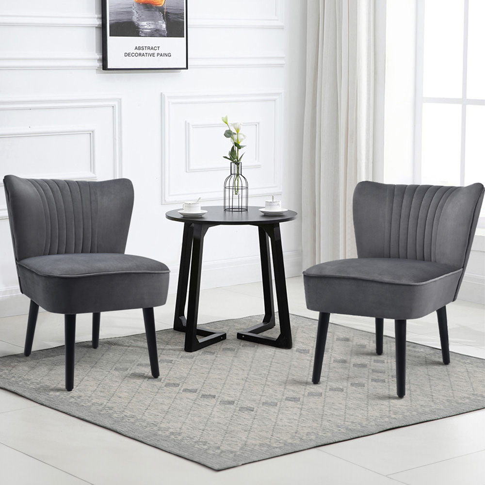 Costway Grey Velvet Accent Chair Set of 2 Image 4