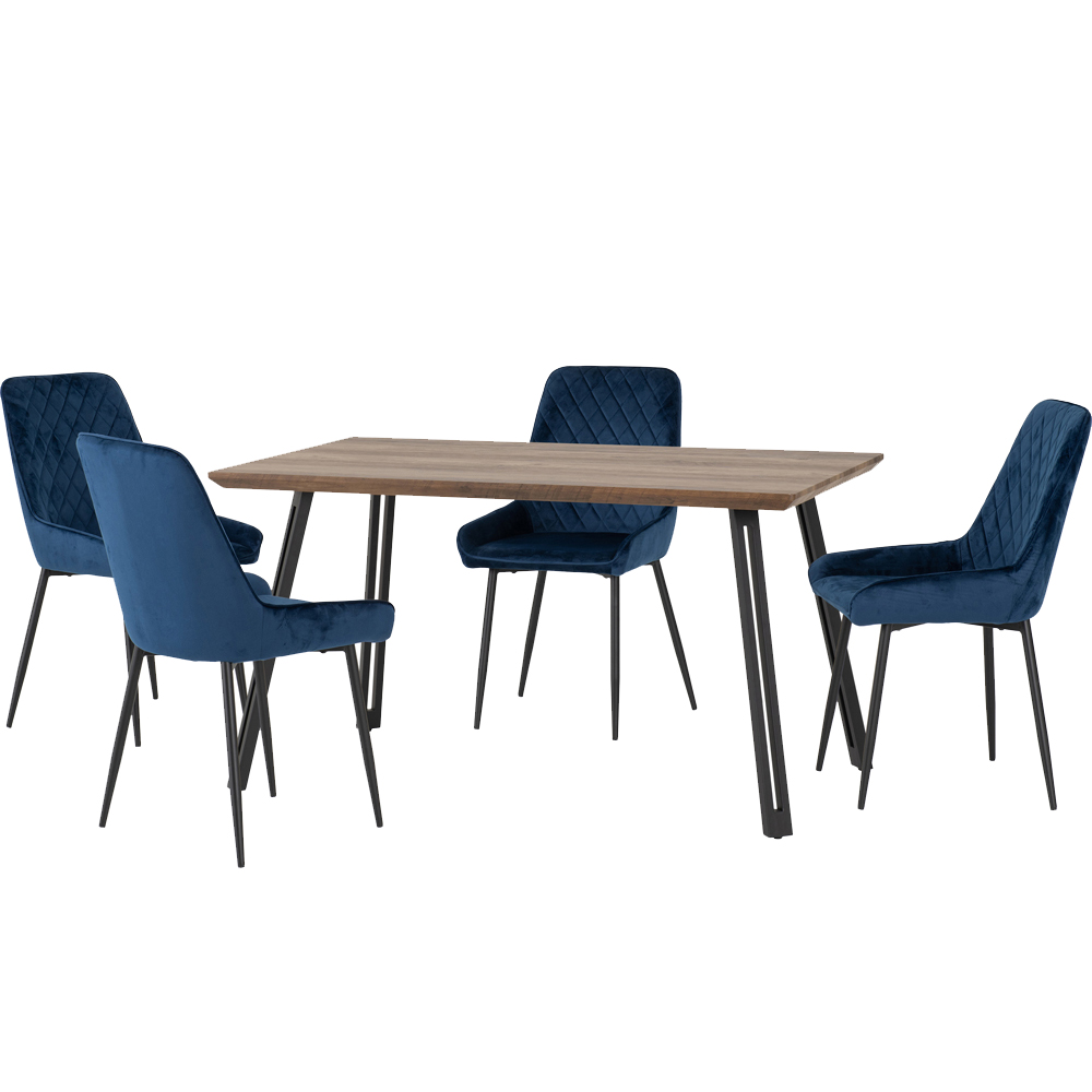 Seconique Quebec Medium Oak Effect Straight Edge 4 Seater Avery Dining Set Sapphire Blue Image 2