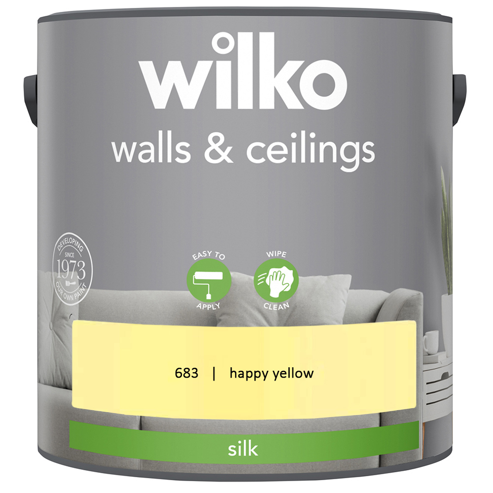 Wilko Walls & Ceilings Happy Yellow Silk Emulsion Paint 2.5L Image 2