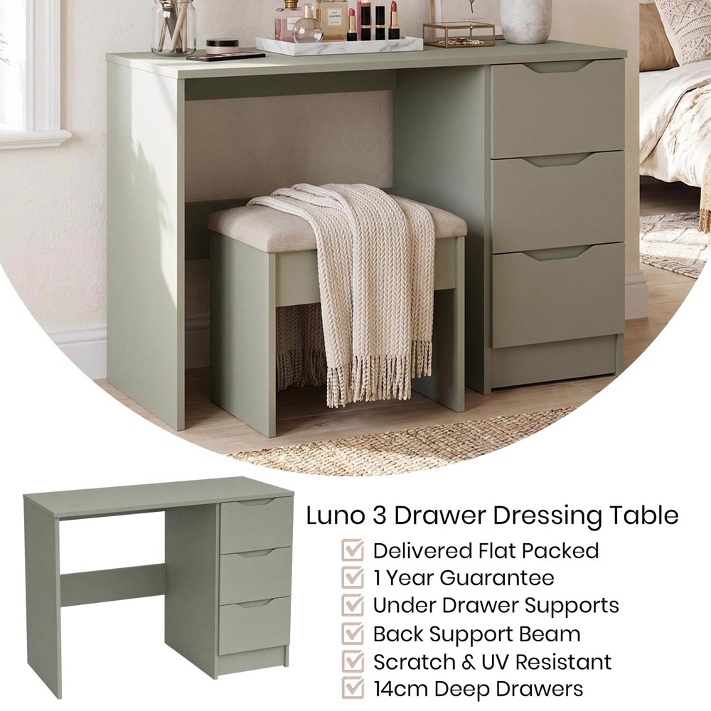 FWStyle Luno 3 Drawer Green Vanity Dressing Table Image 4
