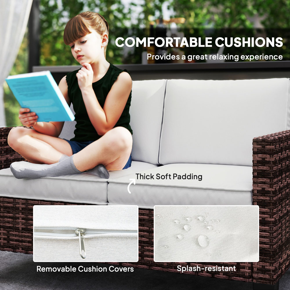 Outsunny 2 Seater Brown Cushion Rattan Garden Sofa Image 6